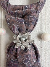 Must Have 2026 Fashion Woman's Purple Tie Silk Golden Brooch  Crystals 