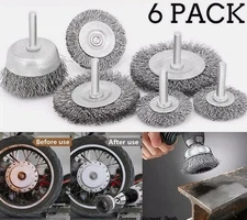 6pc Wire Wheel Cup Brush Set Drill Attachment Coarse Crimped Carbon Steel Shank