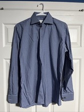 Eton Dress Shirt 15.5 39 Slim Fit White Blue Check Cutaway Collar Cotton