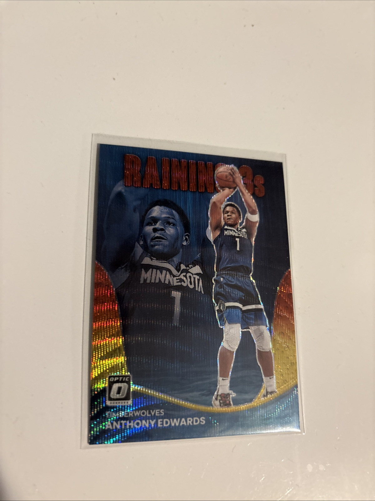 2022 Panini Donruss Optic Raining 3s Red & Gold Wave Anthony Edwards /99