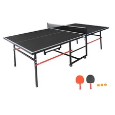 8ft Black Mid-Size Table Tennis Table Foldable Portable Table Set for Indoor