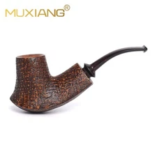 MUXIANG Briar Volcano Pipe 9mm Wooden Sandblasted Tobacco Pipe Cumberland Stem