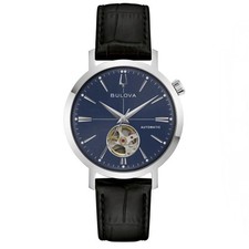 Reloj clásico para hombre Bulova Aerojet corazón abierto automático esfera azul 38 mm 96A342