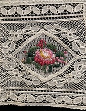 RARE Antique Victorian era Petit Point Embroidered Lace Doily AUTHENTIC ANTIQUE