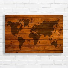 Vintage Wooden World Map Poster Unique Wall Art Canvas Print Large Picture Wall