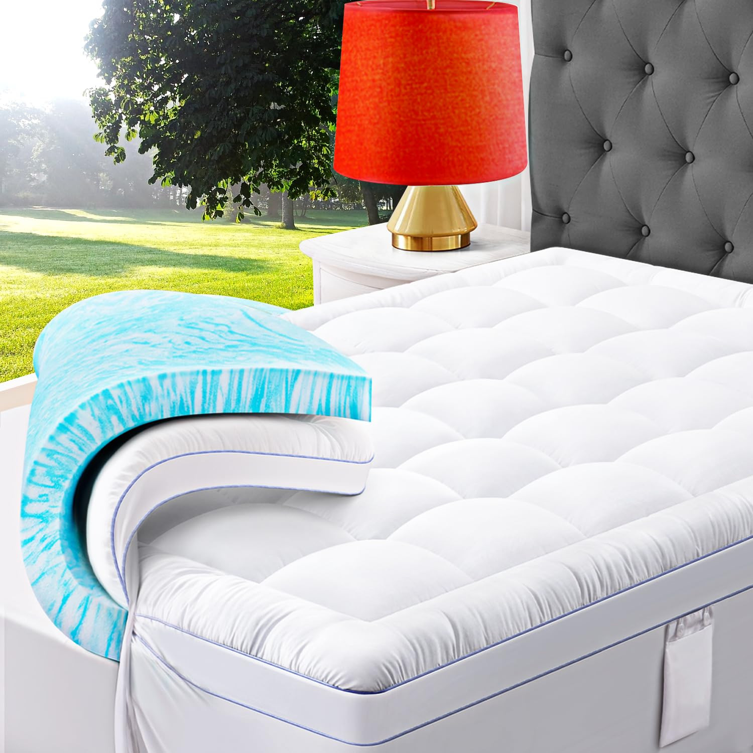 ABENE 3 Inch Dual Layer Memory Foam Mattress Topper Queen, 2 Inch Memory Foam...