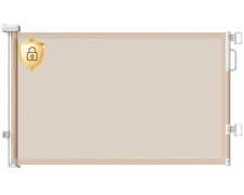 Cideny 55" Retractable Baby Gate 34" Tall Mesh Stairs Pet Safety Barrier Beige