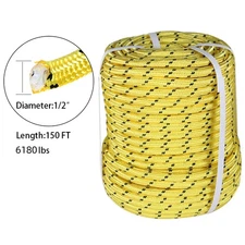 1/2"×150' Bull Rope Double Braid Polyester Rope 6180Lbs Breaking Strength Yellow