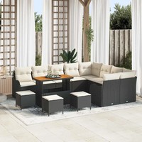 Gartensofa-Set Mit Kissen 13 Pcs Schwarz Poly-Rattan Gartensofa-Set GartenmöBel-