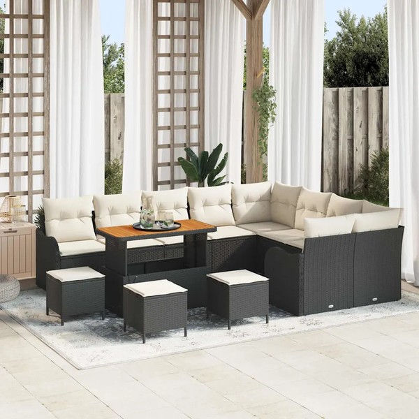 Gartensofa-Set Mit Kissen 13 Pcs Schwarz Poly-Rattan Gartensofa-Set GartenmöBel--image