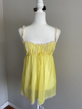Victoria  s Secret Vintage 2005 Yellow Sheer Babydoll Slip Dress With Lace Trim
