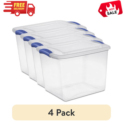 4 Pack Sterilite 27Qt Clear Plastic Storage Container Latching Lid Organizer Bin