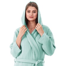 Organic Turkish Cotton Muslin Hooded Robe 4 Layer Gauze Kimono