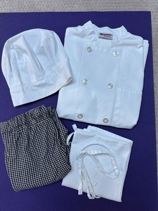 Chef Uniform Coat, Pants, Hat and Apron Women's Size Small