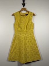 J Crew Yellow Sleeveless Eyelet Jacquard Fit Flare Dress Fully Lined Size 4