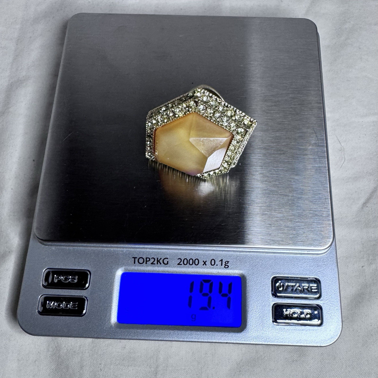 Yellow Stone Chunky Statement Ring Gold Tone Pale… - image 12