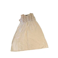 M.P.H. Linen Embroidered Sleeveless Dress Beige Paisley Bohemian Summer XL