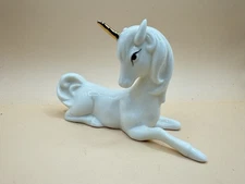 Vintage Enesco Resting White Unicorn with Gold Horn 1980's