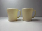2 Vintage Ivory Milk Glass FIRE KING D Handle Flat Bottom Coffee Mugs Cups