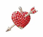 Red Rhinestone Heart Arrow Pendant Silver Tone Cupid Love
