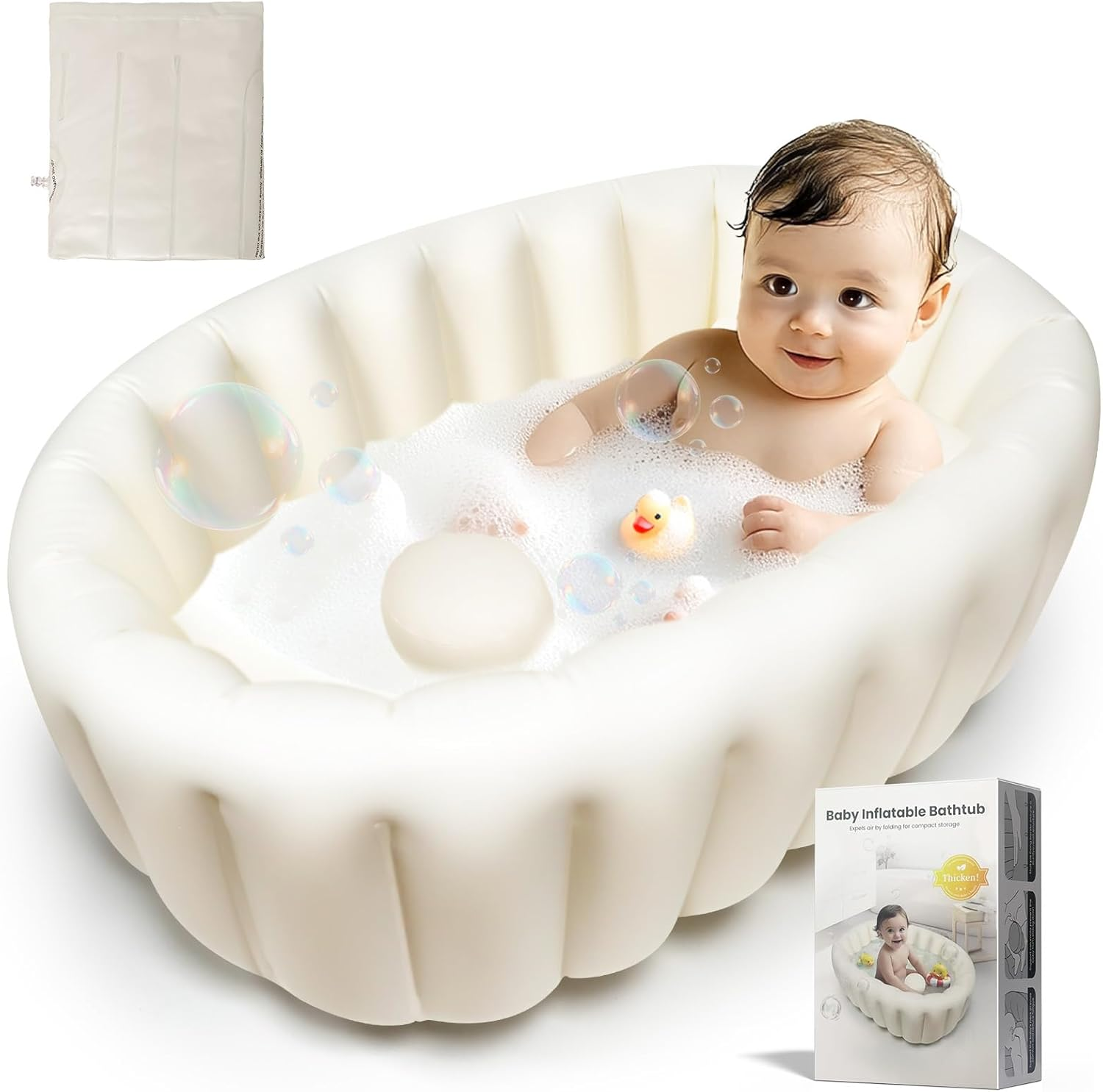 Inflatable Baby Bath, Portable Foldable Travel Bath Tub, Collapsible Non-Slip In