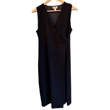 Talbots Wrap Dress Size 6P Black Sleeveless V-Neck Midi Minimalist Whimsigoth