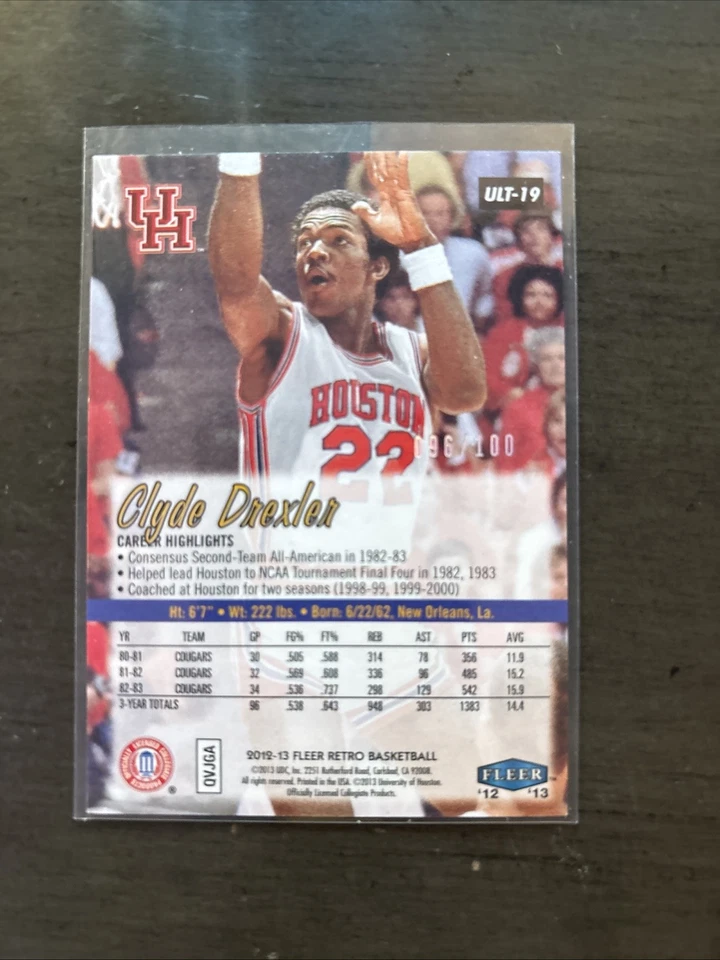 2012-13 Fleer Retro Clyde Drexler 97 98 Ultra Platinum Medallion #96/100 Cougars - Image 3 of 4