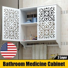 Bathroom Wall Cabinet Over Toilet Storage Medicine Shelves w/ Towel Rod  Doors