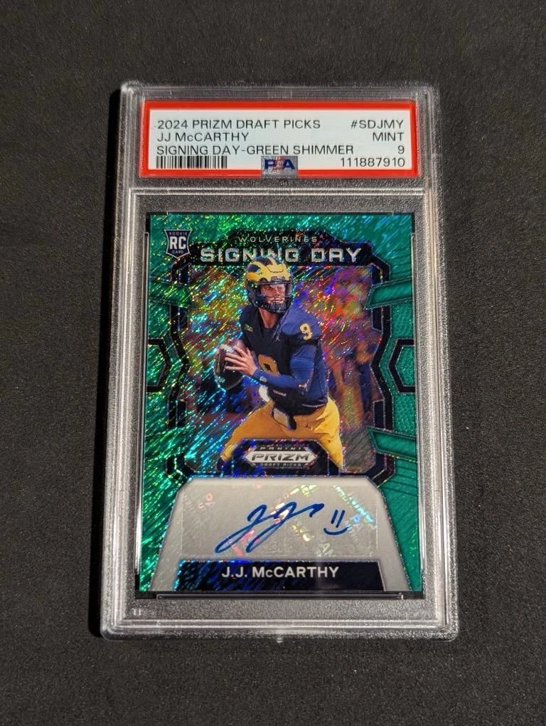 JJ McCarthy Panini Prizm Draft Picks Signing Day #SDJMY Green Shimmer