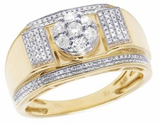 Men's 10K Yellow Gold Genuine Diamond Cluster Wedding Band Ring 12MM 1/2 CT