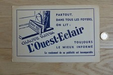 Buvard publicitaire L'Ouest-Eclair, ancêtre d'Ouest-France, très bon état