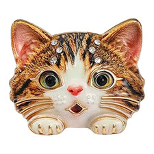 Retro Adorable Cat Face Brooch Gold Crystal Kitten Pin Cute Animal Jewelry Gift