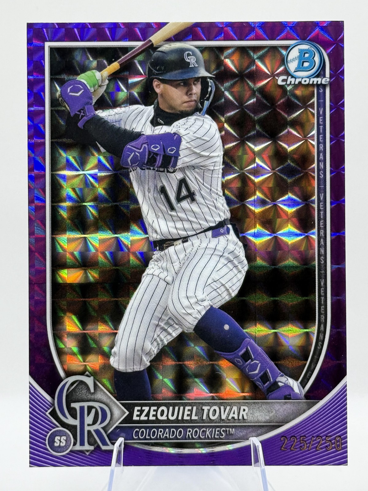 2025 Bowman Chrome Ezequiel Tovar Purple Geometric #/250 #87 Colorado Rockies SN