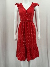 Old Navy Dress Womens XS Red Polka Dot V-Neck Cottagecore Boho Feminine Romantic