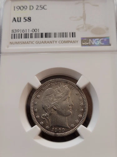 1909 D Barber Quarter NGC AU58
