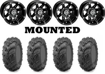 Kit 4 Maxxis Zilla Tires 28x10-12 on Moose 387X Black Wheels POL