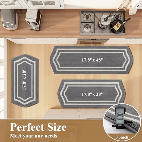 HEBE Farmhouse Kitchen Rugs Sets of 3 Non Slip Washable Boho Kitchen Rugs and 