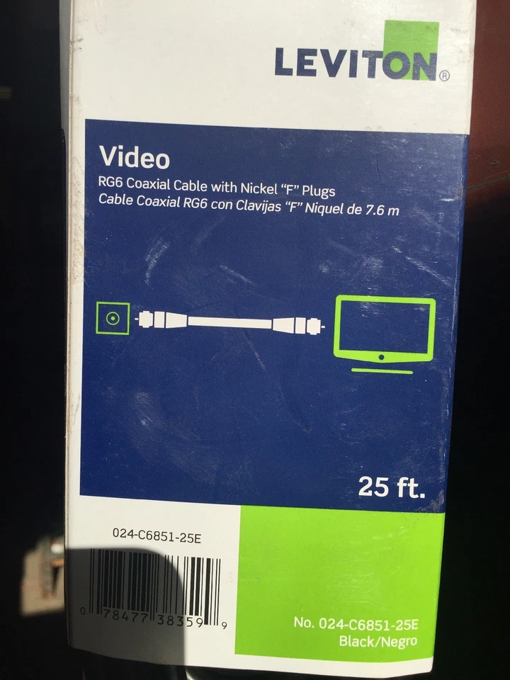 (K) Cable coaxial Leviton Video RG6 25 pies 024-C6851-25E caja de 10 Foto 4 de 4