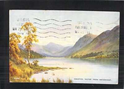 E4143 UK Coniston Water from Waterhead Pu1931 Artist vintage postcard