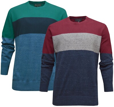Herren Rundhals Pullover dünner Strick Colour Block Pullover Oberteil Ex Store S - 2XL