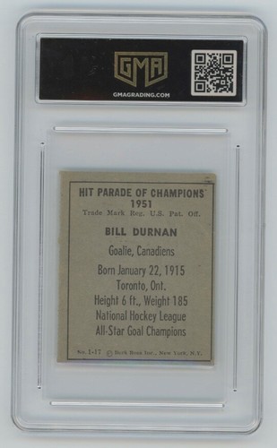 1951 Berk Ross Hockey Card #1 Bill Durnan Montreal Canadiens GMA VG/EX+4.5 - Picture 2 of 2