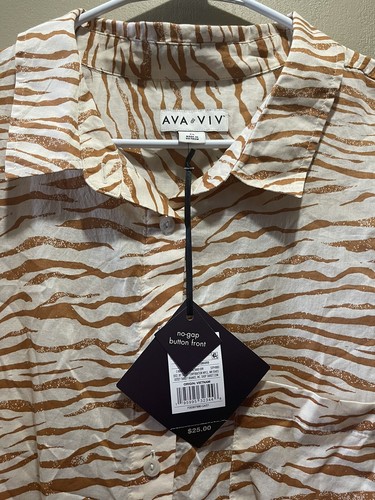 Ava & Viv Women's Plus Size White/ brown Zebra animal print shirt - 2x - Picture 2 of 4