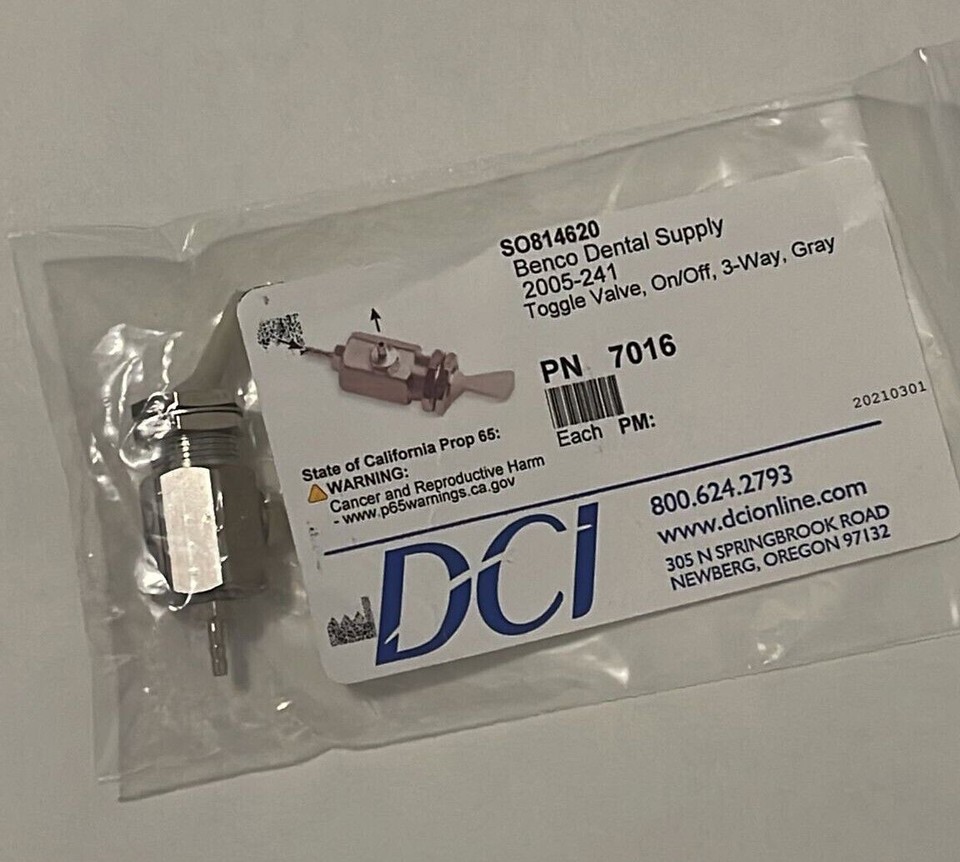 DCI Dental Toggle Valve, On/Off, 3-Way For Air Only, panel mount, Gray ...