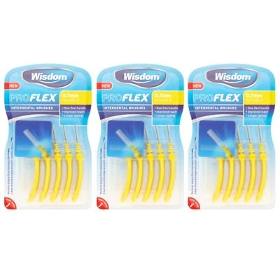 WISDOM PROFLEX 3 PACKS OF 5 Interdental Brushes 0.7 mm YELLOW ISO SIZE 4 NEW