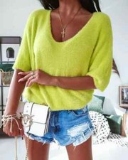 Pull Jersey Cardigan Femme Dos Nu Jaune Court Doux Élégant M010