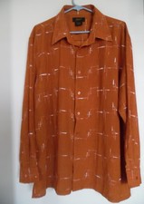 Mens POSSI NEW YORK Button Up Embroidered Dress Shirt Orange Rust White Sz L