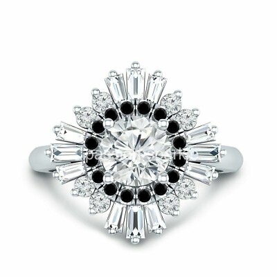 2Ct Round Cut Lab-Created Diamond 14k White Gold Plated Sunburst Engagement Ring