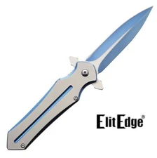 ElitEdge Pocket knife Assisted opening blade Blue and Silver Dagger