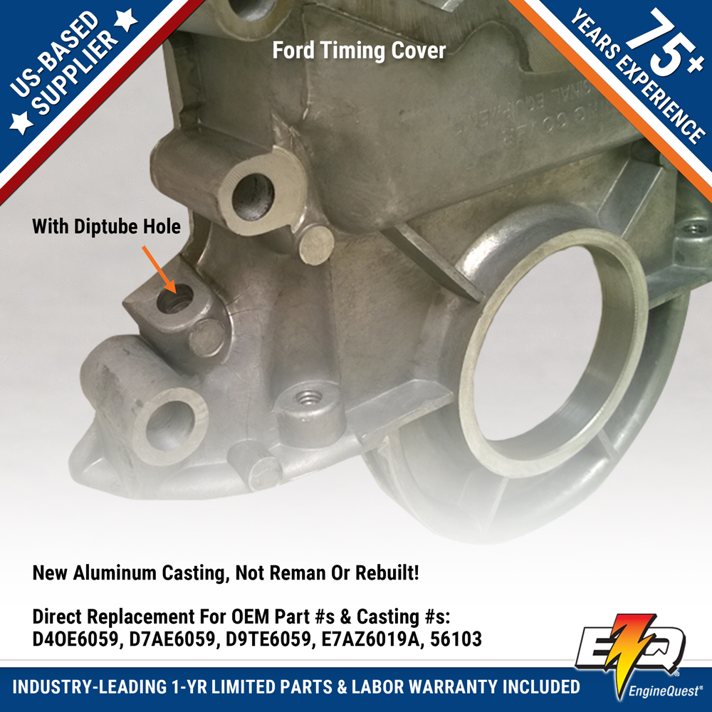FORD 302 351W TIMING COVER with DIPTUBE HOLE FUEL PUMP MOUNT