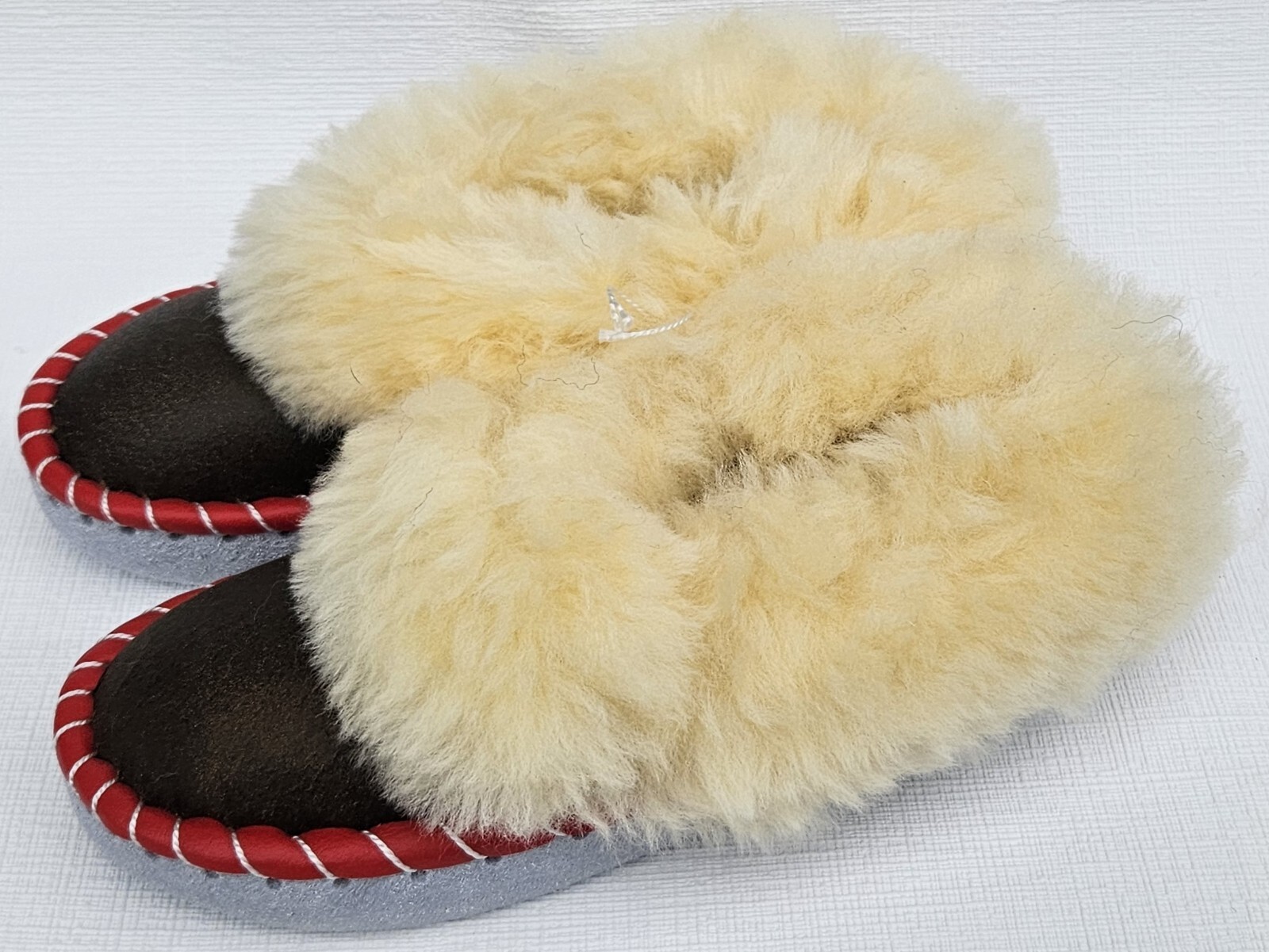 APL PELLICCIA DI AGNELLO PANTOFOLE CALDE taglia 31 NUOVE pelle di pecora pelle fatte a mano marrone (5g.23)